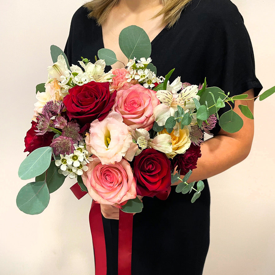 Burgundy Rose Bloom Mix Bridal Bouquet