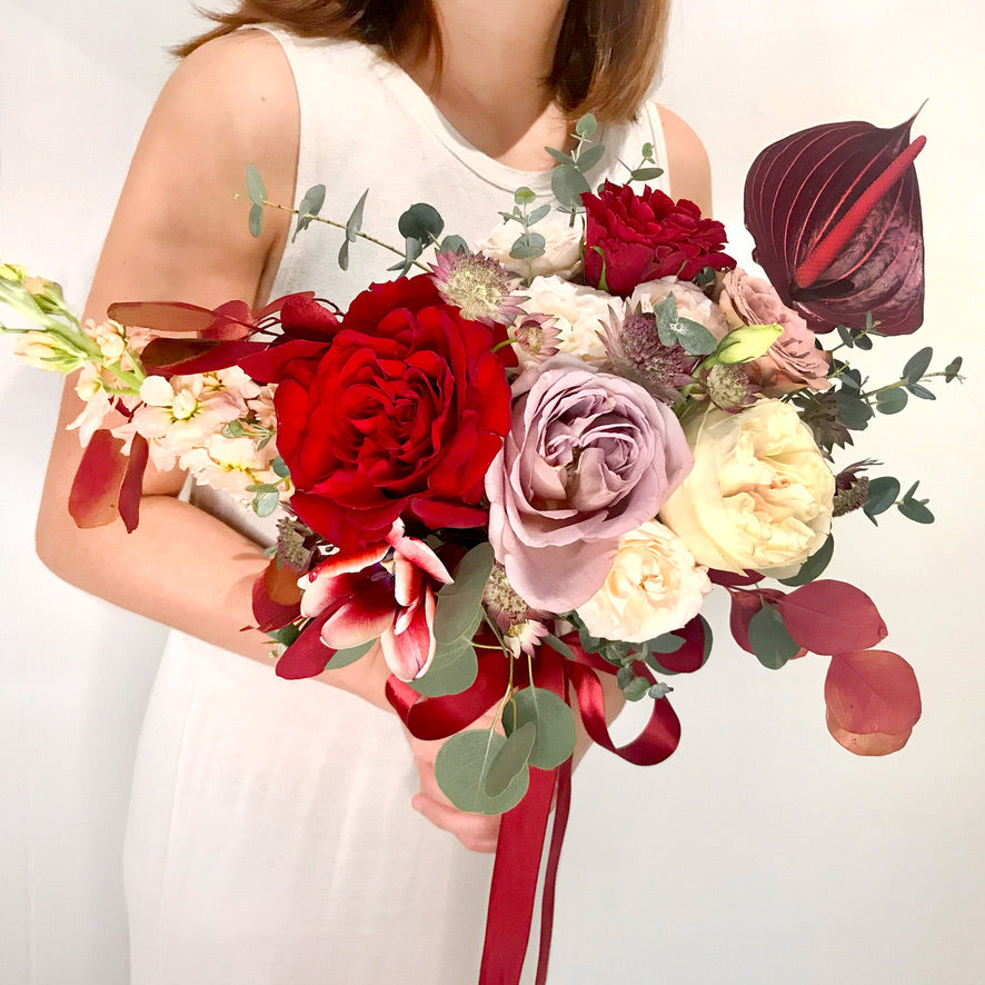 Burgundy Rose Bloom Mix Bridal Bouquet